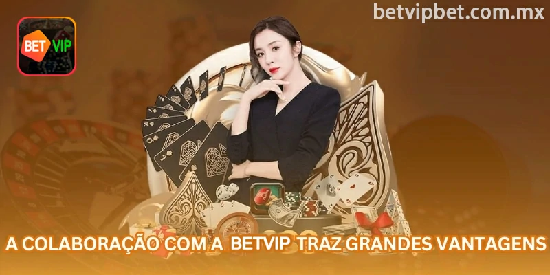 Painel e materiais disponíveis em uma parceria de divulgação betvip